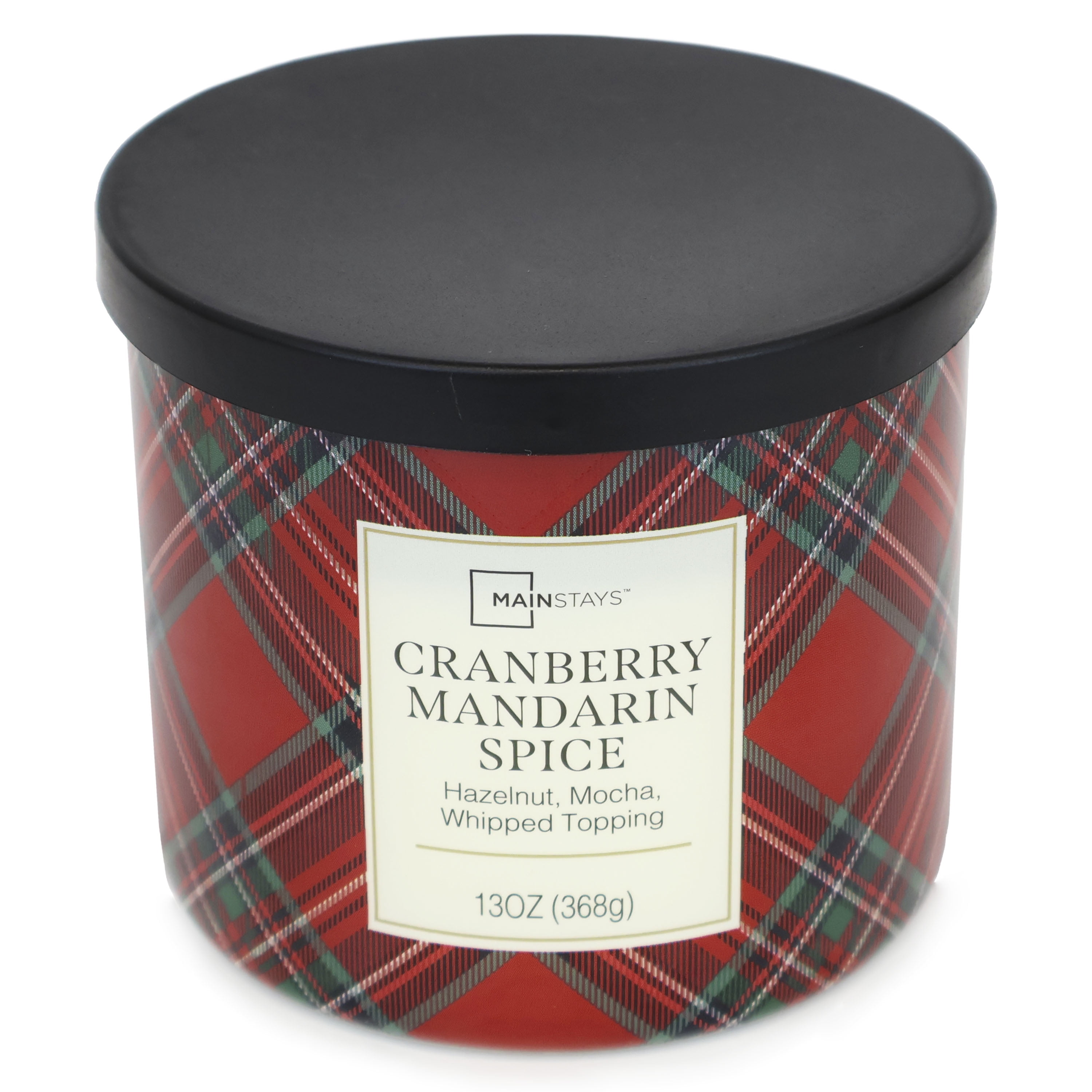 Mainstays Cranberry Mandarin Spice Plaid 3-Wick Jar Candle, 13 Ounce