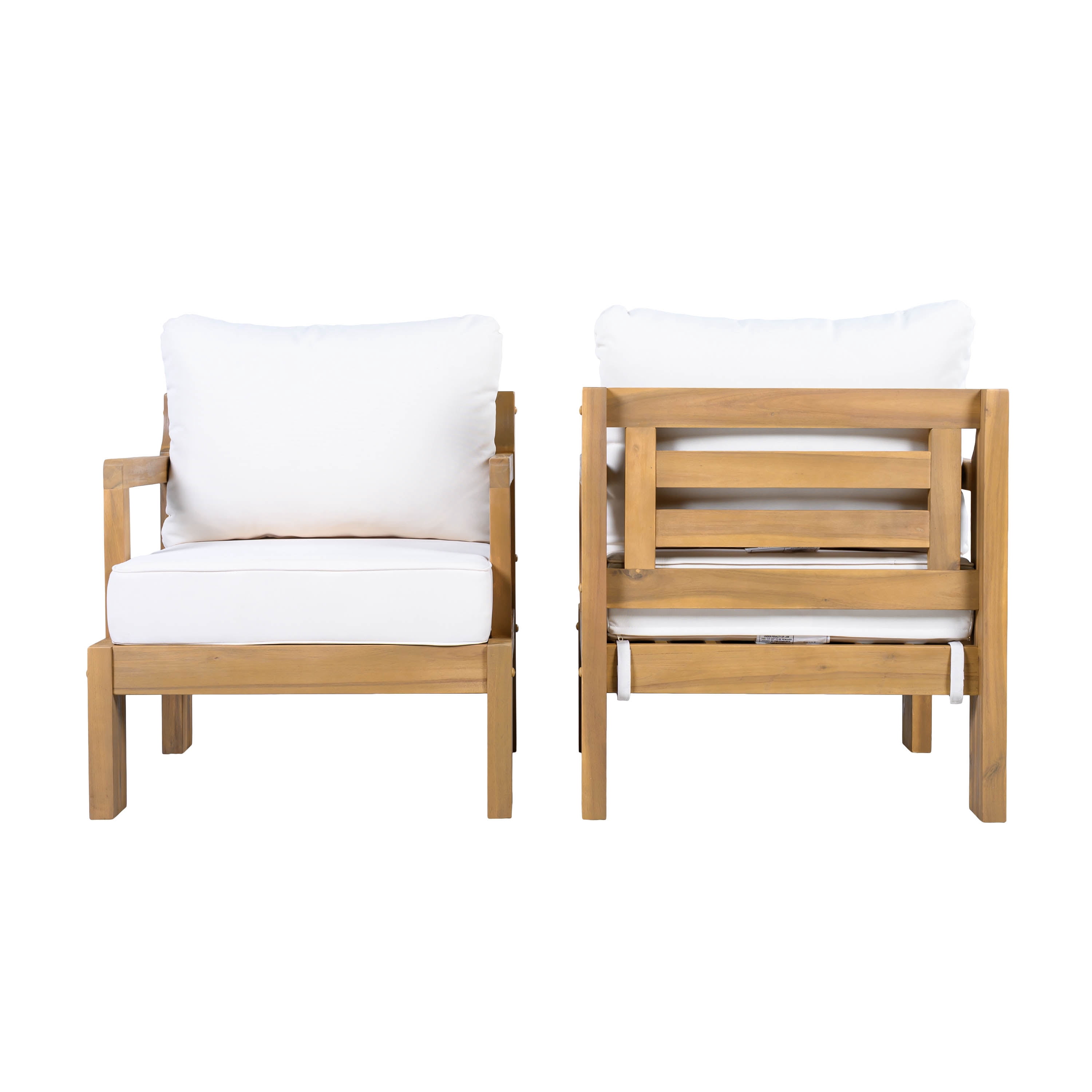 Patio Chairs Set of 2, Outdoor Acacia Wood Seating Chairs for Garden Deck, Natural and Beige