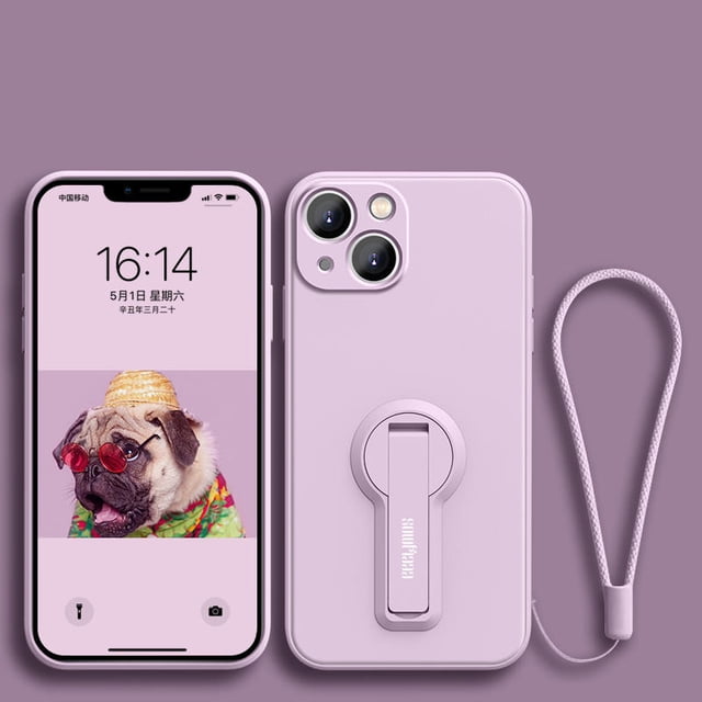 Phone Case For iPhone 15 14 13 11 12 Pro XS X Max XR 8 7 Plus iPhone15 Silicone Case Shockproof Cover Long Holder Lanyard Stand