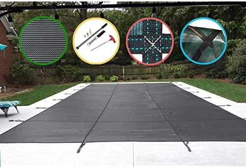 WaterWarden in-Ground Pool Safety Cover Fits 16’ x 32’ Rectangle Pool, UL Classified to ASTM F1346