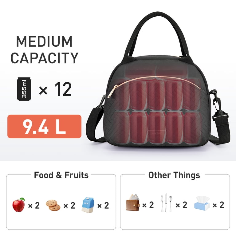 TOURIT Insulated Lunch Bag For Women & Men - 5L Capacity, 9.75x7.75x4", Black Portable Food Container 2 thumbnail image