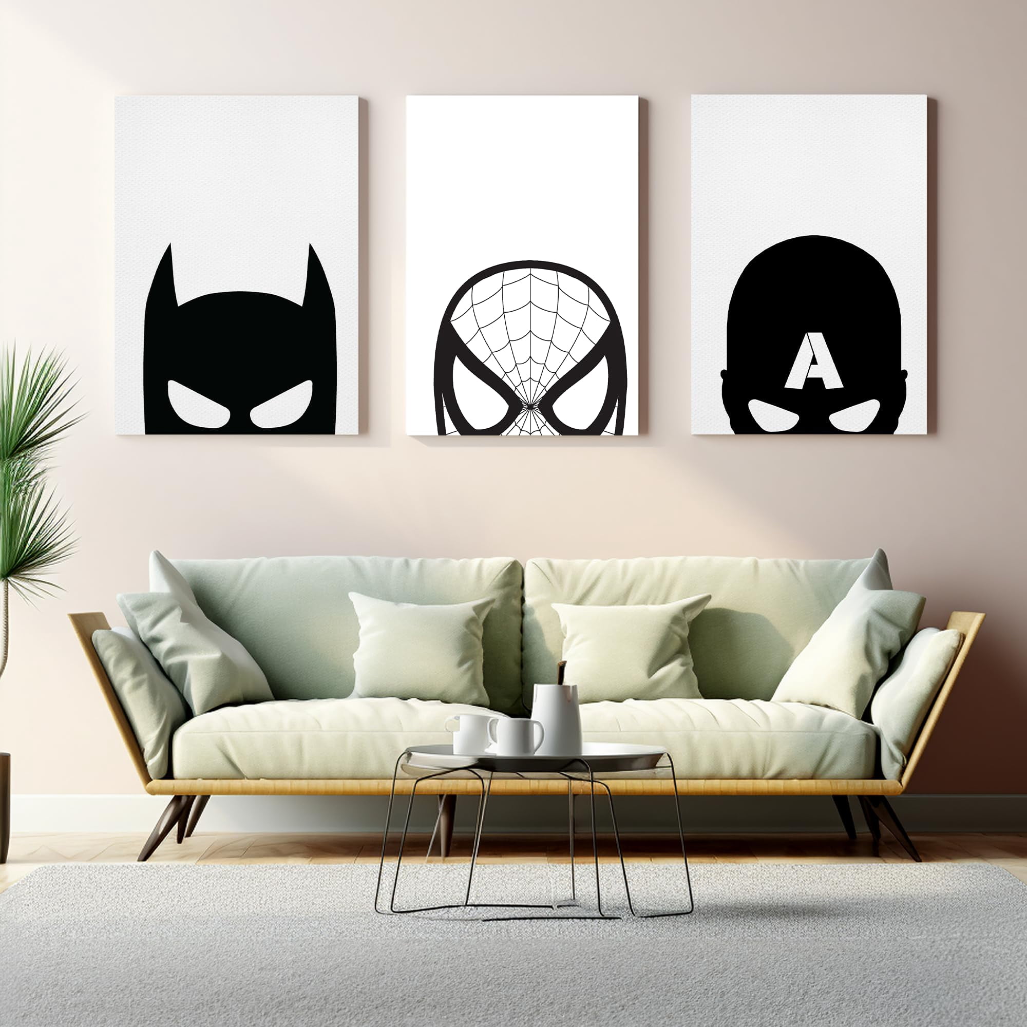Black and White Canvas Wall Art by DreamController Set of 3 - 16x24 inches Wall Decor | HD Printed & Wooden framed wall art | Modern Wall Decor for Bedroom, Living Room, Office, Kids Room | Made in U