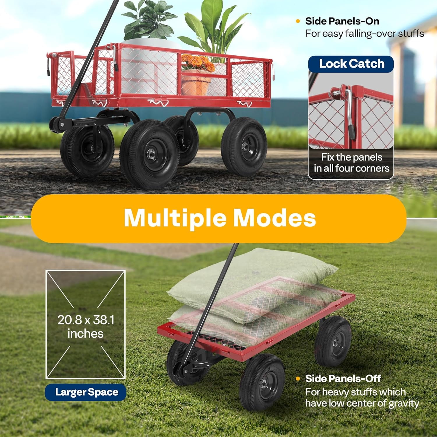 SPECSTAR Mesh Steel Garden Cart 880 lbs Capacity, 38" x 21" Folding Utility Wagon with 10 Inch Wheels