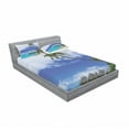 thumbnail image 3 of Ambesonne Tropical Fitted Sheet & Pillow Sham Set, Island Pasific Ocean, Twin, White Green Blue, 3 of 3