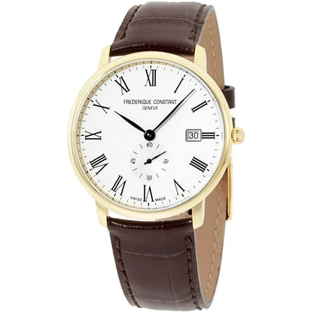 Frederique Constant Men's 40mm Brown Leather Band Quartz White Dial Analog Watch FC-245WR5S5