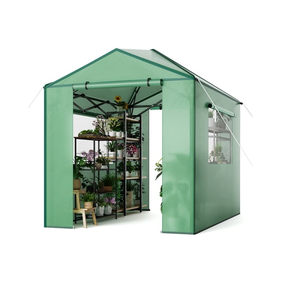 Heavy-Duty Walk-In Greenhouse for Outdoor & Indoor Gardening – Medium Grow Tent – Reinforced Metal Frame – Durable PE Cover – Zippered Roll-Up Doors & Ventilated Mesh Windows – – 6*8FT Medium