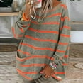 thumbnail image 2 of LOVE DOCK Striped Women Knitted Sweater Casual Vintage Pocket O Neck Loose Pullover Jumper Autumn Winter Long Sleeve Tops Sweater, 2 of 5