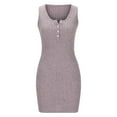 thumbnail image 3 of Sakmal Dresses for Women 2024 Mid-Length Pink Square Neckline Solid Sleeveless Ribbed Sexy Button Bodycon Dress, 3 of 5