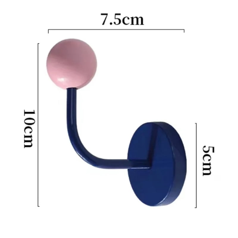 3PC Magnetic Hook  Colored Wooden Ball Contrast Metal Punch Free No Trace Refrigerator Decorative Storage Hook
