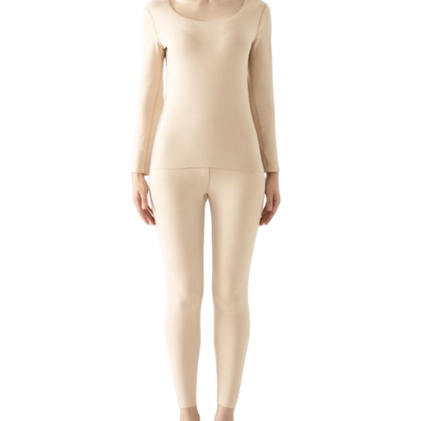 Qarigey Conjunto de ropa interior de manga larga para mujer, calzoncillos largos, traje de capa base térmica, ropa de dormir elástica, suave Ropa interior Blanco