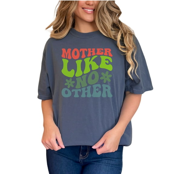 Mother Like No Other, Motherhood or Mother's Day Quote, Groovy Retro Wavy Text, Denim Comfort Colors T-Shirt, Small