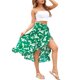 thumbnail image 4 of VISgogo Falda irregular con dobladillo con volantes para mujer, vestido de cintura ceñida con estampado de flores, azul marino / verde / albaricoque / rojo vino VISgogo moda, 4 of 7