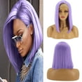 thumbnail image 2 of Wig with Bangs, Wigs for Women, Front Lace Wig Medium Length Straight Hair Wig Purple Short Style, 2 of 9