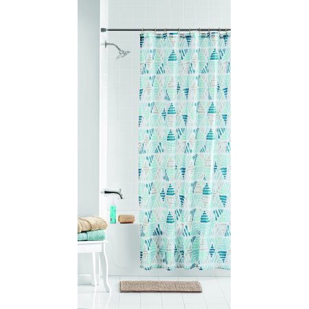 Mainstays Geometric Chava 14 Piece Bath Set with Noodle Rug and Shower Curtain