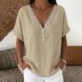 thumbnail image 2 of GUACER Womens V Neck Flowy Tee Blouses Lace Trim Short Sleeve Shirts Button Detail Casual Boho Summer Tunic Tops, 2 of 5