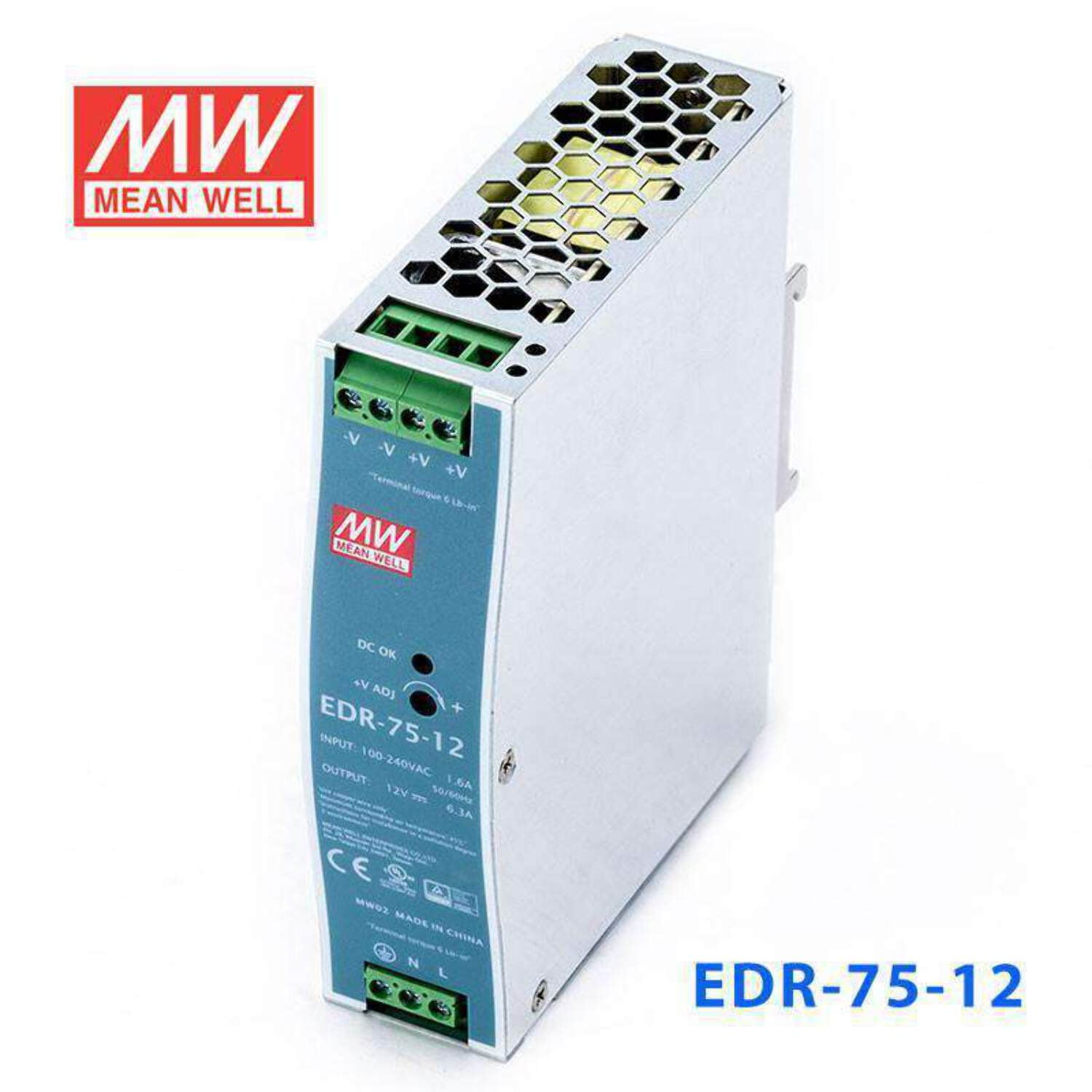 Mean Well EDR-75-12 Single Output Industrial Power Supply 75W 12V - DIN Rail