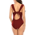 thumbnail image 4 of xiaxaixu Women One Piece Swimsuit Deep V Neck Ruffle Trim Monokini Swimwear, 4 of 5