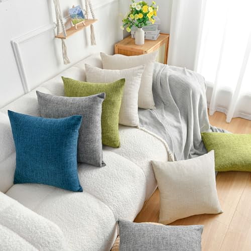 DWCN Linen Decorative Pillow Covers Comfortable Soft Cushion Covers for Sofa Couch Badroom,12 x 20 Inches, Natural Beige, 2 Pack