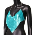 thumbnail image 7 of Fengqque Women's Fashion Metallic Glitter V-neck Hanging Neck Camisole Vest Dance Party Vest Top Light Blue Free Size, 7 of 7