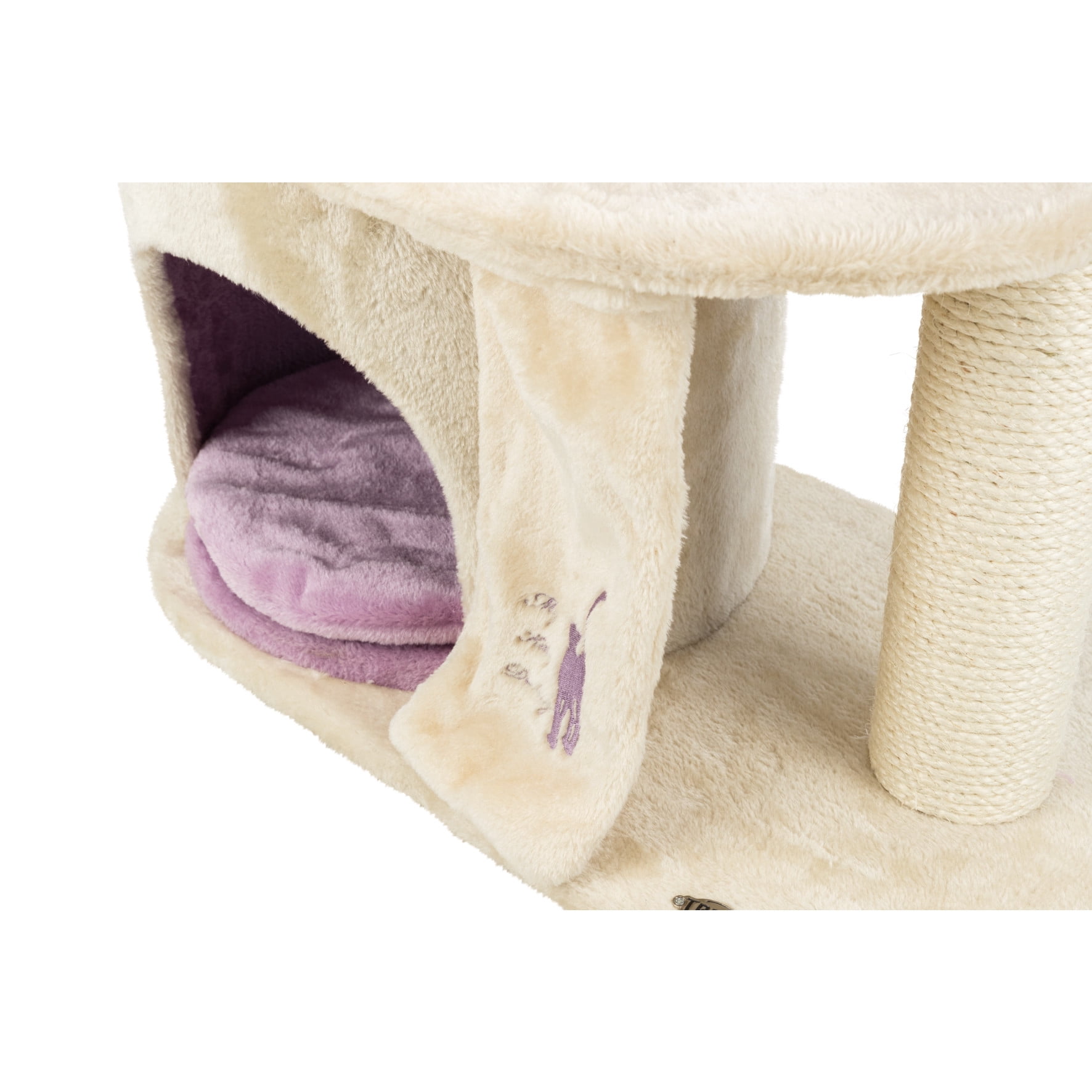 TRIXIE My Kitty Castle Plush 35.5" Cat Tree, Sisal Scratching Posts, Rustling Fabric Beige
