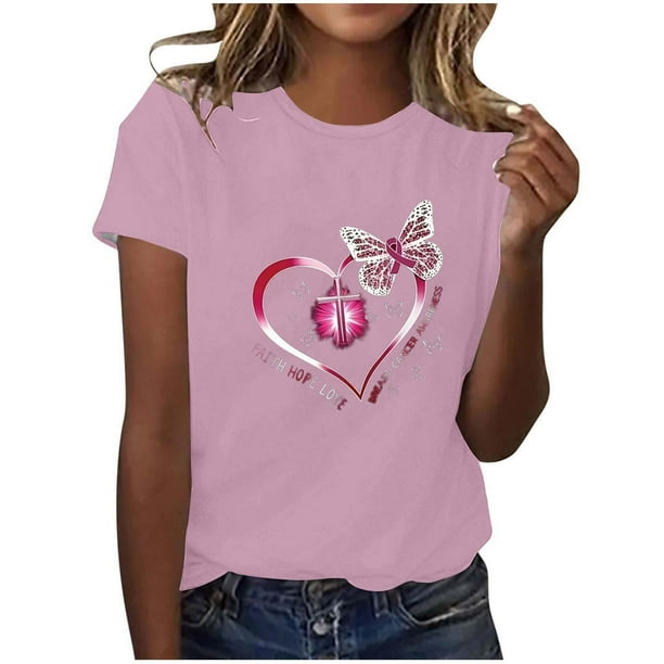 Tops Cortos para Mujeres, Cuello Redondo Impreso de Manga Corta Top Casual Hecho de Poliéster Cómodo para el Uso Diario de Primavera Verano, Manga Corta Top