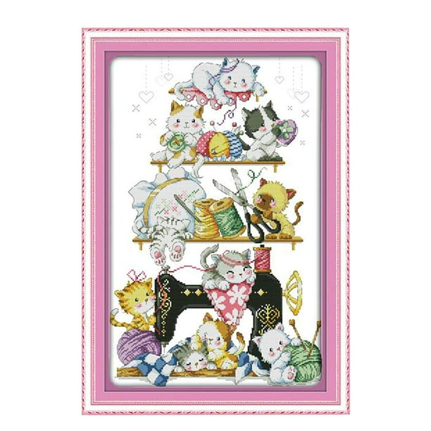 Kit de bordado para máquina de coser con estampado de gato de Crosskit con bordado 45 x 66cm 11CT