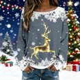 thumbnail image 2 of Hauts pour Femmes Décontractés à Imprimé de Noël, T-Shirt à Col Rond, Chemise à Manches Longues, Chemisiers Grande Taille pour Femmes, Gris, G, 2 of 5