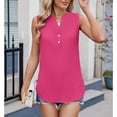 thumbnail image 6 of Tiqkatyck Tank Tops for Women Trendy Women's 2025 Spring and Summer New Solid Color V Neck Button Sleeveless Chiffon Vest Women's Vest Sleeveless Tunic Tops Summer Tops for Women Hot Pink L, 6 of 9