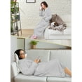 thumbnail image 3 of Women's Waffle Textured Satin Trim Fleece Robe (Light Gray, S/M), 3 of 7