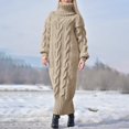 thumbnail image 2 of RMGVDSD Women's Turtleneck Oversized Long Sweater Dress Solid Color Casual Loose Long Sleeve Fall Winter Knit Dresses Loose Knit Pullover Sweater /Khaki, 2 of 5