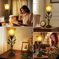 thumbnail image 3 of Touch Control Table Lamp with USB Port, 3-Way Dimmable Bedside Nightstand Lamp, Amber Glass Shade Vintage Rural Leaf Flower Lamp for Bedroom, Living Room (Set of 2, Bulbs included), 3 of 7