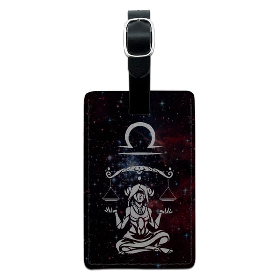 Libra Scales Zodiac Sign Horoscope in Space Rectangle Leather Luggage Card Suitcase Carry-On ID Tag