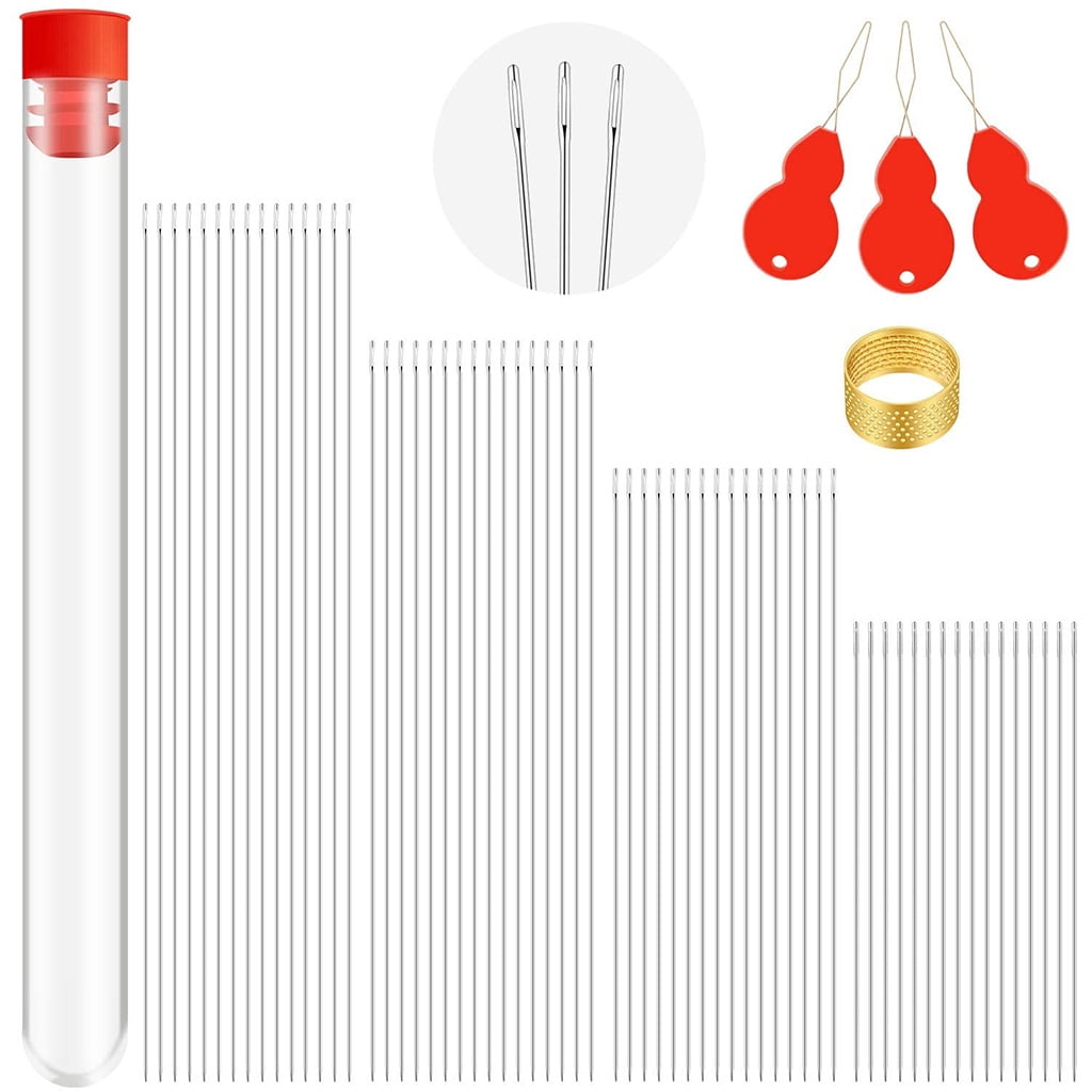 DOYOUNG 65 Pieces Beading Needles Set 4 Sizes Long Straight Beading Embroidery Needles