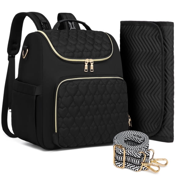 Diaper Bag Backpack, 4 in 1 Convertible Baby Travel Backpacks, Diaper Bag with Changing Pad Diaper bag, Baby Bag for Mom, Insulated Pockets, Stroller Straps, Black