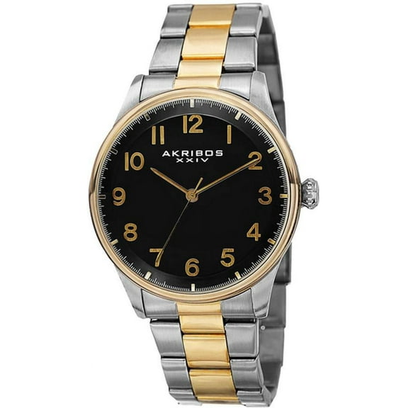 AK787TTG Arabic Numerals Black Dial Goldtone Silvertone Mens Watch