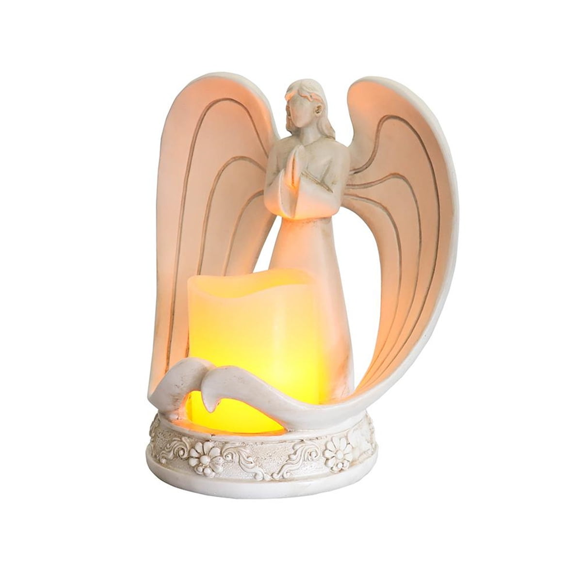 Kepooman Memorial Gift Angel Statue Small Candle Holder, Electronic Candle Led Light, White Kepooman Memorial Gift Angel Statue Small Candle Holder, Electronic Candle Led Light, White
