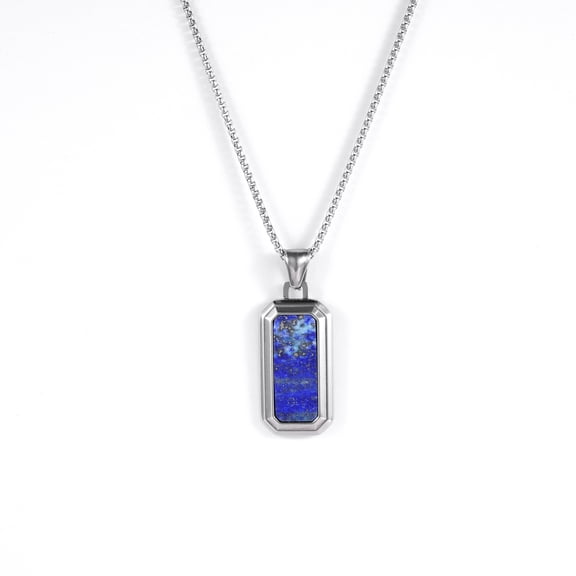 Iron Saints Men Lapis Lazuli Blue Bead Pendant Necklace, Stainless Steel, Natural Gems