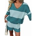 thumbnail image 2 of Women's Striped Oversized Sets Shirts Shorts for Summer Lounge Green S, 2 of 10
