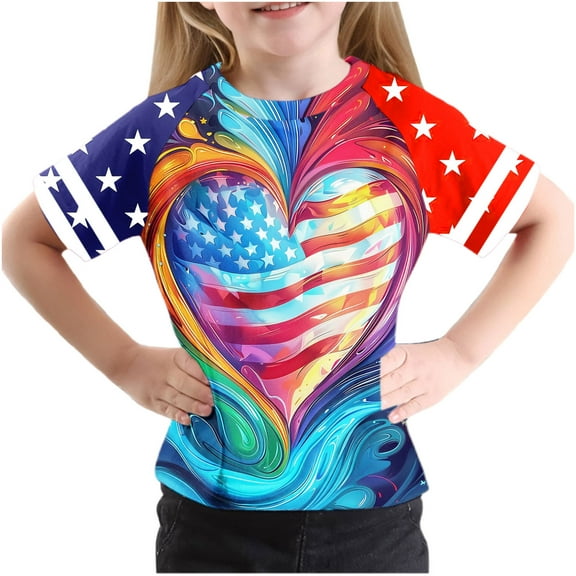 FamilyThread Kids America Flag 4th of July Shirt Toddler Kids Boys Girls Patriotic USA Shirt, Red White and Blue Tee Top