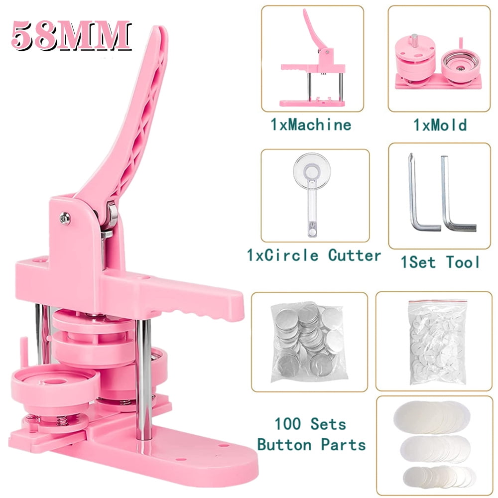 58MM Button Maker Machine Multiple-Size-100Pcs Button Parts+3 Mold+DIY Button Press Badges ,Beginner-Friendly