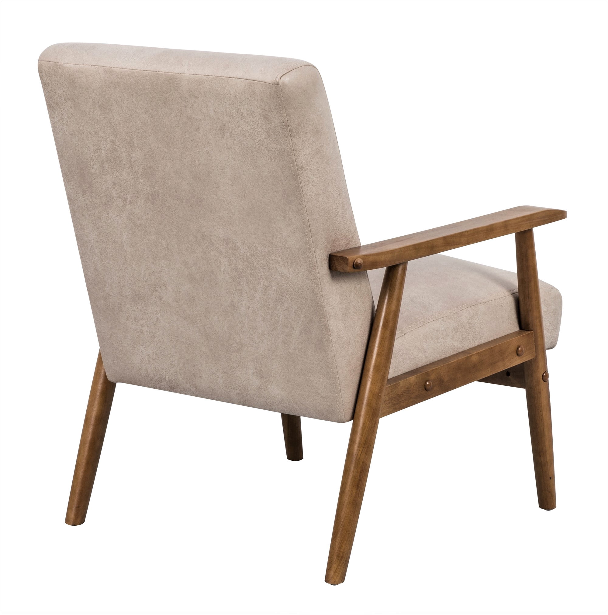 Mintazer Mid-Century Modern Leather-Look Accent Chair, Armchair for Living Room Bedroom, Light Camel