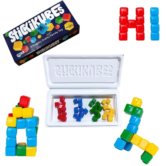 StickiKubes 36-Pack, 4 Colors, Mini Sticky Stacking Cubes, STEM Blocks