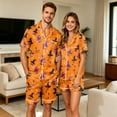 thumbnail image 2 of JULMCOMO Halloween Pajama Sets for Couples Pumpkin Ghost Print Button Down Holiday Comfy Lounge Sets Cute Print Loose Soft Shorts Pajamas Orange-Women 2XL, 2 of 7
