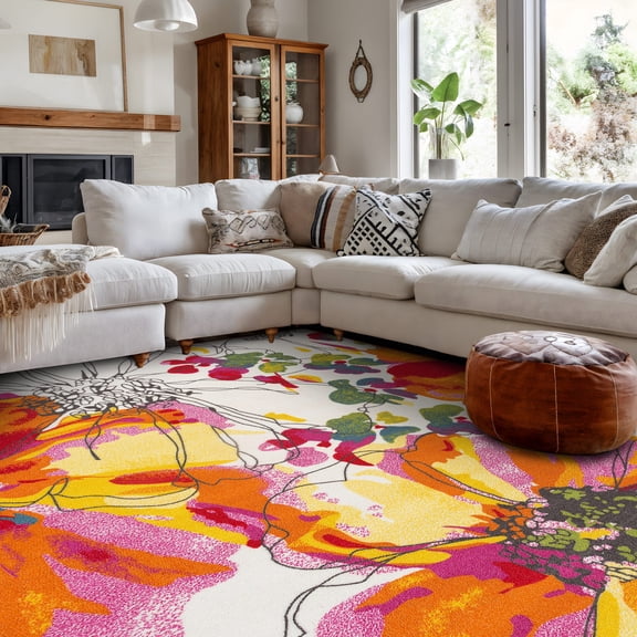 World Rug Gallery Modern Bright Flowers Non-Slip Multicolored 5'3" x 7'3" Area Rug
