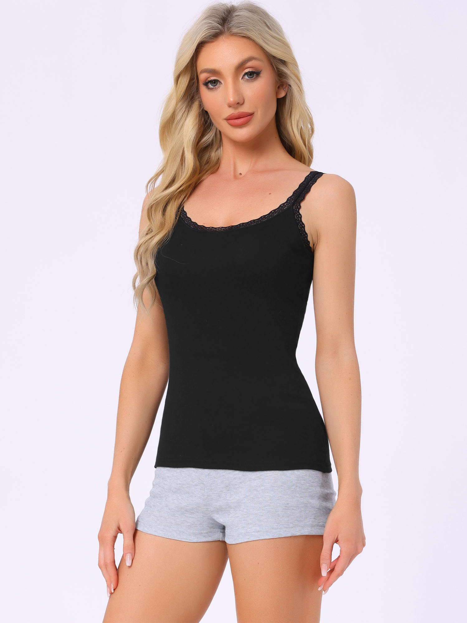 DARING DIVA Lace Camisole Tank Cotton Cami Pajamas Undershirt XS Black
