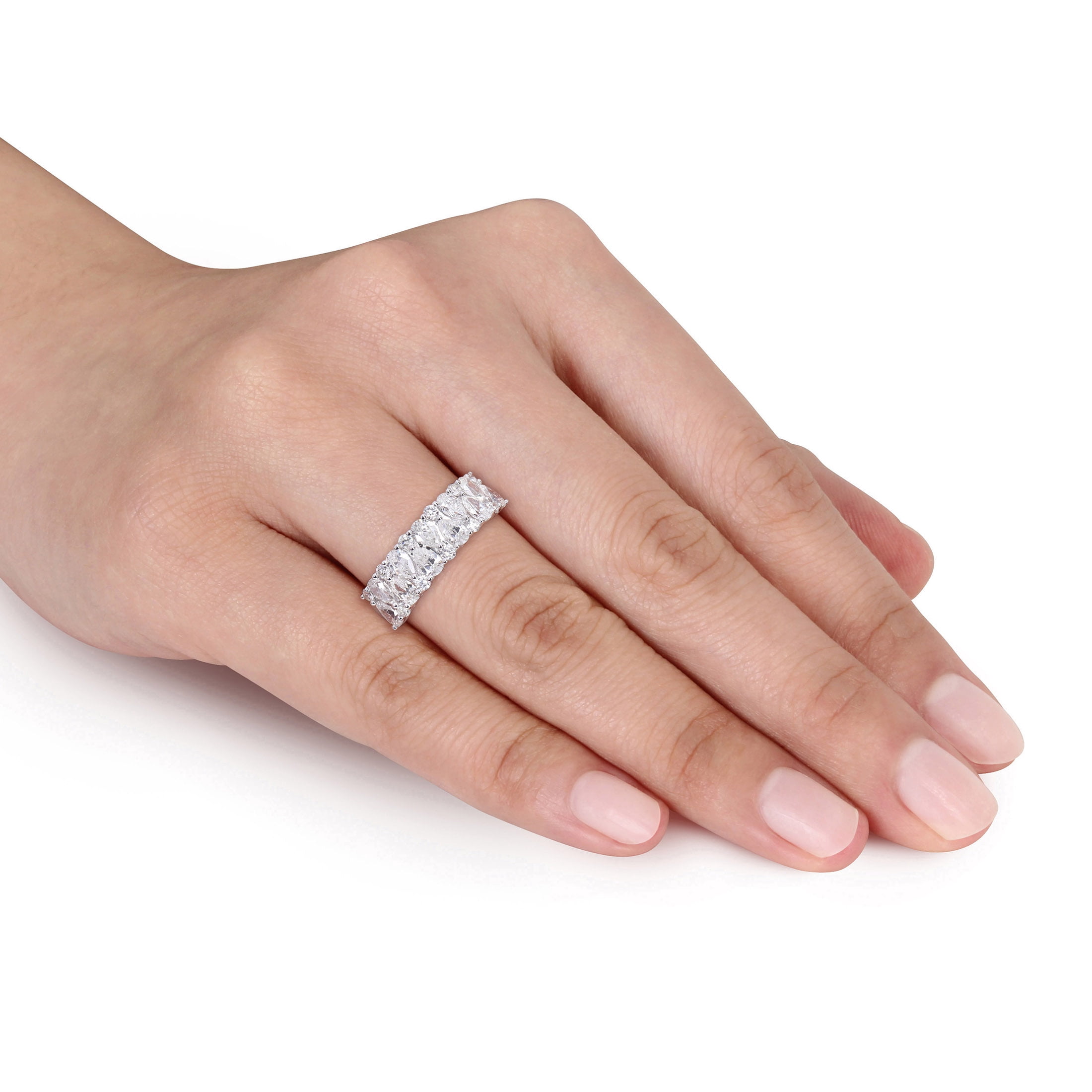 Miabella Women's 2 CT T.W. Pear & Round Diamond 14kt White Gold Semi-Eternity Anniversary Ring