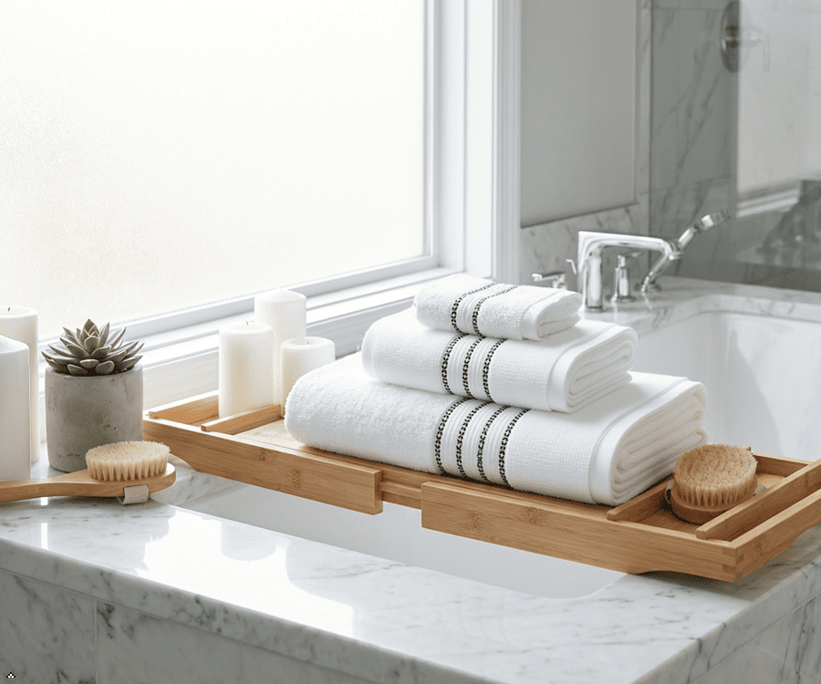 Aertex Stripe 100% Cotton 520 GSM 6 Piece Bath Towel Set, Soft & Absorbent, Quick Dry, 2 Bath 27x54, 2 Hand 16x28, 2 Wash 13x13, White with Stripes, OEKO-TEX® Certified