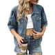 thumbnail image 3 of Chaqueta Vaquera Corta de 3/4 para Mujer, con Solapa y Botones, Estilo Camionero, Corta, Abrigos. Azul M, 3 of 10