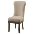 thumbnail image 2 of 2 Wingback Chairs In Beige Linen - Modern Look For Dining, Salvage Brown Details, Foam Filled Seats 2pcs Design, Upholstery, Trim, Dining Room, 2 of 2