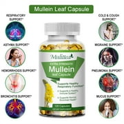 كبسولات Mulittea Natural Mullein Leaf المكمل العشبي لتطهير الرئة ، يدعم وظيفة الجهاز التنفسي الصحي ، 120 كبسولة